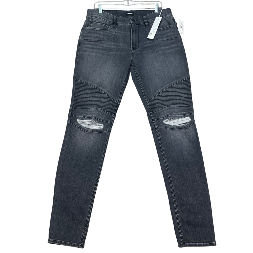 Hudson Ethan Biker Skinny Gray Distressed Moto Jeans Mens Size 33x32‎ NEW